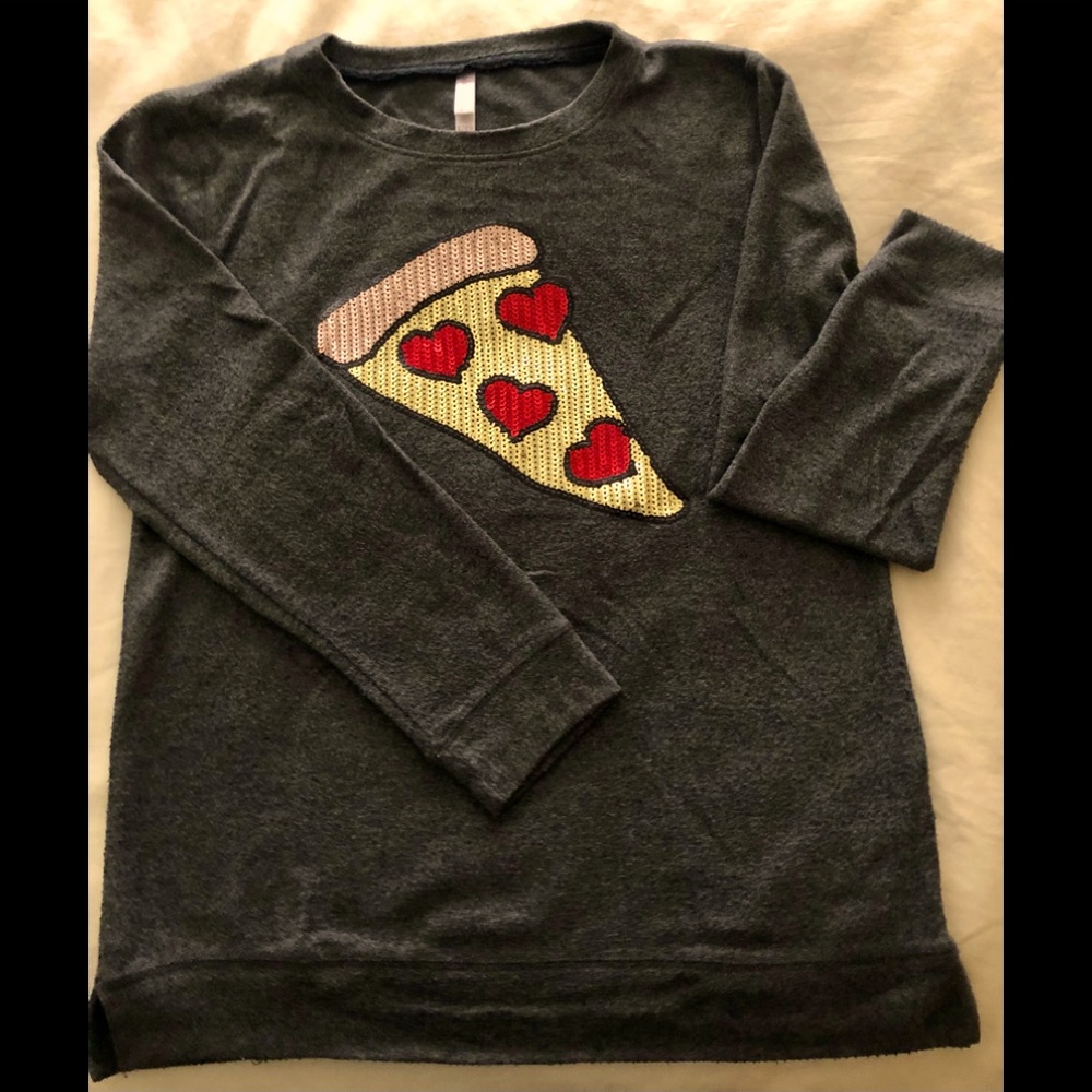 Girls sequin ‘Pizza’ top shirt oversized
